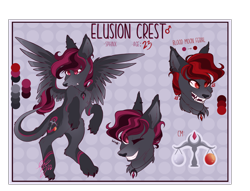 Size: 3565x2730 | Tagged: safe, artist:ezzerie, derpibooru import, oc, oc only, oc:elusion crest, sphinx, commission, fangs, flying, paws, reference sheet, solo, sphinx oc, wings