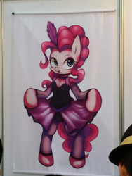 Size: 1000x1333 | Tagged: safe, artist:maren, derpibooru import, pinkie pie, earth pony, pony, 2014, bipedal, clothes, curtsey, digital art, dress, female, irl, mare, old art, open mouth, photo, saloon dress, saloon pinkie, solo