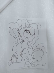 Size: 1536x2048 | Tagged: safe, artist:maren, derpibooru import, pinkie pie, earth pony, pony, 2020, doodle, female, hooves together, mare, old art, open mouth, sitting, smiling, solo, traditional art