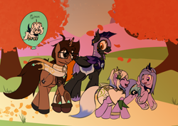 Size: 9200x6512 | Tagged: safe, artist:nerdymexicanunicorn, derpibooru import, oc, oc only, oc:kunzite, oc:liatris blossomheart, oc:lightning blaze, oc:nerdy, alicorn, bat pony, unicorn, aether (genshin impact), alicorn oc, armor, autism creature, autumn, balloon, bat pony oc, clothes, cosplay, costume, diaper, genshin impact, glasses, halloween, holiday, horn, nahida (genshin impact), night guard armor, nightmare night, nightmare night costume, tbh creature, unicorn oc, when you see it, wings