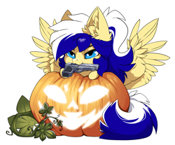Size: 1500x1239 | Tagged: safe, alternate version, artist:arctic-fox, derpibooru import, part of a set, oc, oc only, oc:animatedpony, pegasus, pony, alternate character, commission, gun, pumpkin, simple background, solo, transparent background, weapon, ych result