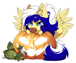 Size: 1500x1239 | Tagged: safe, alternate version, artist:arctic-fox, derpibooru import, part of a set, oc, oc only, oc:animatedpony, pegasus, pony, alternate character, commission, cookie, food, mouth hold, pumpkin, simple background, solo, transparent background, ych result