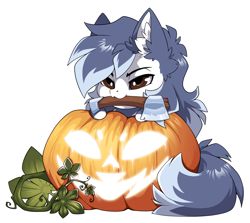 Size: 1500x1340 | Tagged: safe, alternate version, artist:arctic-fox, derpibooru import, part of a set, oc, oc only, oc:ash wing, earth pony, pony, alternate character, axe, commission, mouth hold, pumpkin, simple background, solo, transparent background, weapon, ych result