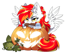 Size: 1500x1239 | Tagged: safe, alternate version, artist:arctic-fox, derpibooru import, part of a set, oc, oc only, oc:diamond sun, pegasus, pony, alternate character, axe, commission, mouth hold, pumpkin, simple background, solo, transparent background, weapon, ych result