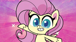 Size: 1192x670 | Tagged: safe, derpibooru import, screencap, fluttershy, pegasus, pony, director spike's mockumentary, my little pony: pony life, female, looking at you, mare, open mouth, solo