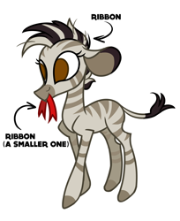 Size: 1120x1370 | Tagged: safe, artist:nonameorous, derpibooru import, ribbon (tfh), zebra, them's fightin' herds, black and white mane, brown eyes, community related, holding, mouth hold, ribbon, simple background, solo, standing, white background