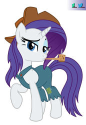 Size: 1900x2763 | Tagged: safe, artist:kuren247, derpibooru import, rarity, pony, unicorn, clothes, country, droopy drawers, female, hat, overalls, pipe, rarihick, simple background, smoking, solo, transparent background, vector