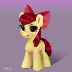 Size: 1800x1800 | Tagged: safe, artist:darksly, derpibooru import, apple bloom, earth pony, pony, adorabloom, apple bloom's bow, blushing, bow, cute, female, filly, foal, hair bow, missing cutie mark, open mouth, solo