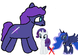 Size: 1280x925 | Tagged: safe, artist:rxinbow, derpibooru import, oc, oc only, crack ship offspring, crack shipping, lesbian rarity, magical lesbian spawn, offspring, parent:princess luna, parent:rarity, pixel art, pixelated, simple background, white background