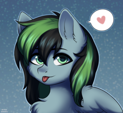 Size: 2004x1840 | Tagged: safe, artist:alunedoodle, derpibooru import, oc, oc:weo, pegasus, pony, bust, commission, heart, portrait, solo, tongue, tongue out, two toned mane, ych result