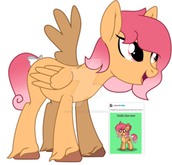 Size: 1280x1226 | Tagged: safe, artist:hate-love12, derpibooru import, oc, oc only, oc:vanilla espresso, pegasus, bow, deviantart watermark, female, mare, obtrusive watermark, simple background, solo, tail, tail bow, transparent background, watermark