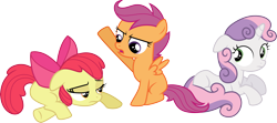 Size: 6759x3000 | Tagged: safe, artist:cloudyglow, derpibooru import, apple bloom, scootaloo, sweetie belle, earth pony, pegasus, pony, unicorn, ponyville confidential, cutie mark crusaders, female, filly, foal, simple background, transparent background, vector