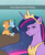 Size: 1848x2251 | Tagged: safe, artist:violetpony11, derpibooru import, applejack, princess twilight 2.0, rainbow dash, twilight sparkle, twilight sparkle (alicorn), alicorn, earth pony, pegasus, pony, the last problem, appledash, caption, eyes closed, female, frown, kissing, lesbian, looking at you, mare, older, older applejack, older rainbow dash, older twilight, shipping, twilight sparkle is not amused, unamused