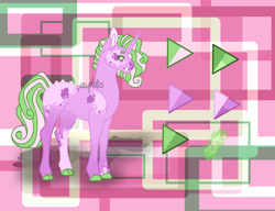 Size: 1280x983 | Tagged: safe, artist:selenavivacity, derpibooru import, oc, oc only, oc:allium dragonfly, dracony, hybrid, abstract background, coat markings, colored ears, colored hooves, colored pupils, fangs, interspecies offspring, magic, magic aura, offspring, parent:spike, parent:sweetie belle, parents:spikebelle, reference sheet, shadow, signature, solo