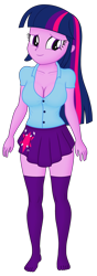 Size: 1890x5400 | Tagged: safe, derpibooru import, edit, editor:ah96, twilight sparkle, equestria girls, breast edit, breasts, cleavage, clothes, female, headlight sparkle, ms paint, shading, simple background, socks, solo, stocking feet, stockings, thigh highs, transparent background