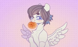 Size: 978x598 | Tagged: safe, artist:mifes, derpibooru import, oc, oc only, pegasus, pony, bun (food), crying, eating, female, food, pegasus oc, sad, solo