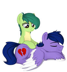 Size: 1294x1386 | Tagged: safe, artist:kaylemi, derpibooru import, oc, oc:kaylemi, earth pony, pegasus, pony, earth pony oc, eyes closed, female, lying down, male, massage, pegasus oc, prone, simple background, transparent background