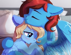 Size: 604x470 | Tagged: safe, artist:kaylemi, derpibooru import, oc, oc only, oc:lusty symphony, pegasus, pony, blushing, commission, cuddling, duo, female, hug, male, oc x oc, pegasus oc, shipping, ych result