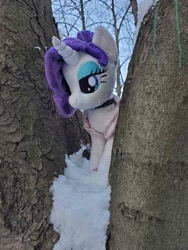 Size: 1512x2016 | Tagged: safe, artist:epicrainbowcrafts, derpibooru import, rarity, clothes, dress, irl, jewelry, photo, plushie, snow, tree, winter