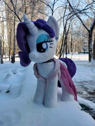 Size: 1512x2016 | Tagged: safe, artist:epicrainbowcrafts, derpibooru import, rarity, clothes, dress, irl, jewelry, photo, plushie, snow, winter