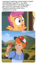 Size: 704x1218 | Tagged: safe, danny williams, scootaloo, human, pegasus, friendship is magic, my little pony 'n friends, combined images, female, filly, foal, male, meme, screenshots