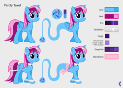 Size: 5600x4000 | Tagged: safe, artist:parclytaxel, derpibooru import, oc, oc only, oc:parcly taxel, alicorn, genie pony, pony, unicorn, .svg available, absurd resolution, ain't never had friends like us, albumin flask, alicorn oc, bottle, bracelet, collar, ear piercing, earring, female, genie, gray background, horn, horn ring, jewelry, looking at you, mare, piercing, reference sheet, ring, simple background, smiling, solo, tail, tail wrap, trotcon, vector, waistband, wings, wristband