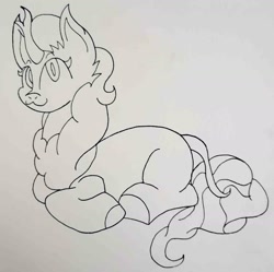 Size: 1420x1415 | Tagged: safe, artist:spoopygirl, derpibooru import, oc, kirin, commission, female, lineart, traditional art