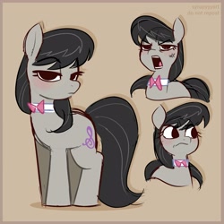 Size: 2500x2500 | Tagged: safe, artist:syrupyyy, derpibooru import, octavia melody, earth pony, pony, blushing, bowtie, cross-popping veins, emanata, eye clipping through hair, eyebrows, eyebrows visible through hair, female, frown, lidded eyes, looking at you, mare, no catchlights, octavia is not amused, open mouth, solo, unamused
