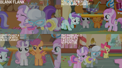 Size: 4400x2475 | Tagged: safe, derpibooru import, edit, edited screencap, editor:quoterific, screencap, amethyst star, apple bloom, diamond mint, diamond tiara, liza doolots, petunia, piña colada, scootaloo, silver spoon, sparkler, sweetie belle, tootsie flute, call of the cutie, cutie mark crusaders