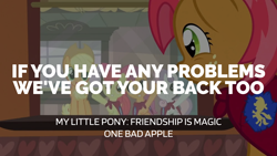 Size: 1920x1080 | Tagged: safe, derpibooru import, edit, edited screencap, editor:quoterific, screencap, apple bloom, applejack, babs seed, scootaloo, sweetie belle, one bad apple, cutie mark crusaders