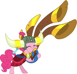 Size: 3116x3000 | Tagged: safe, artist:cloudyglow, derpibooru import, pinkie pie, yakity-sax, helmet, honorary yak horns, horned helmet, simple background, solo, transparent background, vector, viking helmet, yovidaphone