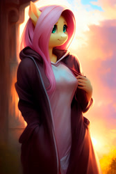 Size: 2048x3072 | Tagged: safe, derpibooru import, generator:purplesmart.ai, generator:stable diffusion, machine learning generated, fluttershy, anthro, clothes, hoodie