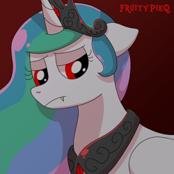 Size: 1000x1000 | Tagged: safe, artist:shycookieq, derpibooru import, princess celestia, alicorn, pony, undead, vampire, female, red eyes, sad, solo