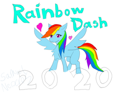 Size: 1010x757 | Tagged: safe, artist:samuel-neocros, derpibooru import, rainbow dash, pegasus, pony, 2020, chest fluff, female, heart, mare, simple background, solo, spread wings, white background, wings