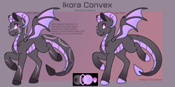 Size: 2100x1050 | Tagged: safe, artist:acry-artwork, derpibooru import, oc, oc only, oc:ikora convex, dracony, dragon, hybrid, pony, color palette, destiny (video game), dracony oc, female, glowing, mare, reference sheet, solo, solo female