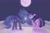 Size: 1024x670 | Tagged: safe, artist:polyblank, artist:ppoollyybbllannkk, derpibooru import, princess celestia, twilight sparkle, twilight sparkle (alicorn), alicorn, pony, balcony, duo, ears, female, floppy ears, looking at something, mare, moon, night, stars