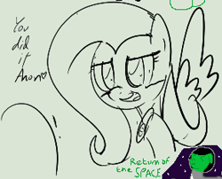 Size: 289x233 | Tagged: safe, artist:truthormare, ponerpics import, fluttershy, oc, oc:anon, human, pony, /bale/, aggie.io, blushing, cropped, crossbreeding, dialogue, doodle, duo, female, floating heart, heart, human male, implied human on pony action, implied interspecies, male, mare, monochrome, pregnancy test, pregnant, simple background, sketch, text