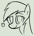 Size: 121x127 | Tagged: safe, artist:truthormare, ponerpics import, rainbow dash, pony, /bale/, aggie.io, cropped, female, floating heart, heart, looking at you, lowres, mare, monochrome, simple background, sketch, smiling, smiling at you, solo