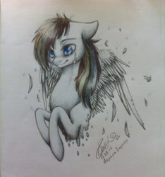Size: 900x960 | Tagged: safe, artist:avroras_world, derpibooru import, rainbow dash, pegasus, pony, bust, crying, female, mare, signature, smiling, solo, traditional art, wings