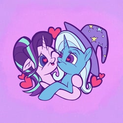 Size: 2048x2048 | Tagged: safe, artist:sophillia, derpibooru import, starlight glimmer, trixie, pony, unicorn, female, heart, heart eyes, lesbian, shipping, startrix, wingding eyes