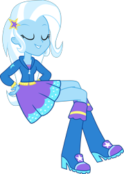 Size: 2935x4104 | Tagged: safe, artist:dustinwatsongkx, derpibooru import, trixie, equestria girls, boots, clothes, crossed legs, eyes closed, female, hand on hip, high heel boots, jacket, shoes, simple background, solo, transparent background, vector