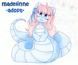 Size: 4101x3438 | Tagged: safe, artist:madelinne, derpibooru import, oc, oc only, lamia, original species, adoptable, adoptable open, blue, blue eyes, cute, female, long hair, mare, ocean, pink, shy, simple background, solo, water, zoom layer