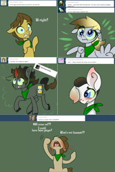 Size: 1302x1954 | Tagged: safe, artist:toadstool-prancer, derpibooru import, derpy hooves, doctor whooves, king sombra, oc, oc:tantamount, pony, disguise, disguised changeling, ears, floppy ears, one ear down, tantamount time turner