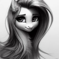 Size: 1024x1024 | Tagged: safe, derpibooru import, generator:purplesmart.ai, generator:stable diffusion, machine learning generated, fluttershy, pony, charcoal (medium), ear fluff, ears, eyebrows, eyelashes, female, mare, smiling, solo