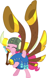 Size: 3000x4943 | Tagged: safe, artist:cloudyglow, derpibooru import, pinkie pie, earth pony, pony, yakity-sax, helmet, honorary yak horns, horned helmet, simple background, solo, transparent background, viking helmet, yovidaphone