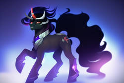 Size: 768x512 | Tagged: safe, derpibooru import, machine learning generated, king sombra, crystal pony, unicorn, armor, crown, curved horn, horn, jewelry, male, regalia, stallion