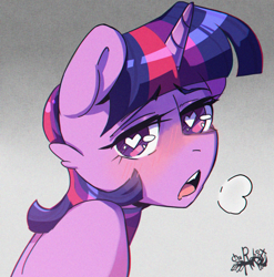 Size: 2480x2507 | Tagged: safe, artist:charlot, derpibooru import, twilight sparkle, alicorn, pony, unicorn, ahegao, anime, blushing, bust, canon, heart, heart eyes, open mouth, solo, stylised, tongue, tongue out, wingding eyes