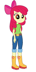 Size: 960x1920 | Tagged: safe, derpibooru import, edit, edited screencap, screencap, apple bloom, equestria girls, equestria girls series, adorabloom, alternate clothes, background removed, belt, bow, clothes, cute, denim, female, hair bow, jeans, pants, shirt, shoes, short jeans, simple background, solo, transparent background