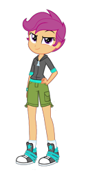 Size: 960x1920 | Tagged: safe, derpibooru import, edit, edited screencap, screencap, scootaloo, equestria girls, equestria girls series, background removed, clothes, converse, female, hand on hip, hoodie, pants, shoes, short pants, simple background, solo, transparent background