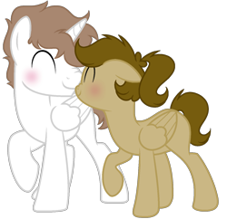 Size: 1342x1300 | Tagged: safe, artist:fuckomcfuck, derpibooru import, oc, oc only, oc:doodles, oc:rat, alicorn, pegasus, pony, 2023 community collab, boop, couple, derpibooru community collaboration, duo, female, height difference, husband and wife, male, married couple, nose wrinkle, noseboop, parent:discord, parent:princess celestia, raised hoof, raised leg, simple background, transparent background